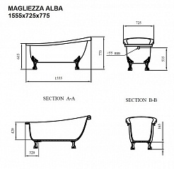 Magliezza Акриловая ванна на лапах Alba (155,5x72,5) ножки хром  – фотография-2